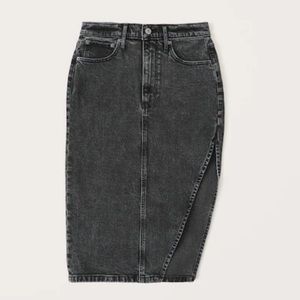 Abercrombie & Fitch High-Slit Denim Midi Skirt, Black, Size 32/14, BNWT